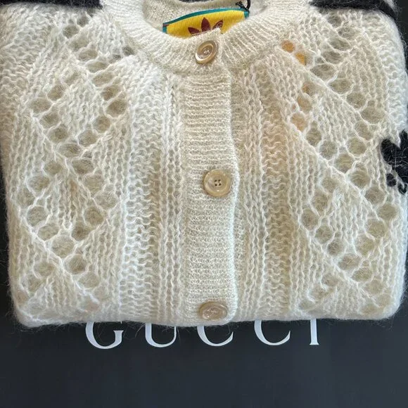 NWT Gucci X Adidas Ivory Mohair Knit Button Front Cardigan XS - Picture 13 of 16
